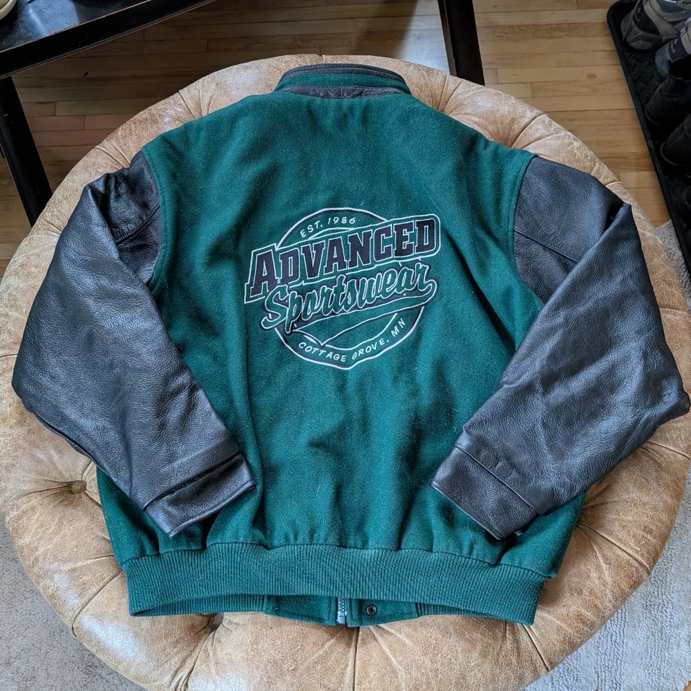 North End All Climate Wear Wool Leather Sleeve Wolfpack Varsity Jacket Size XL